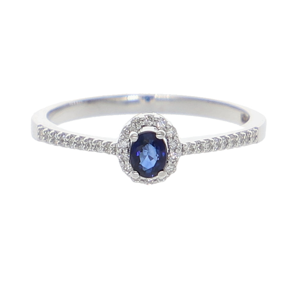 Anillo Oro Blanco Zafiro Azul y Brillantes AN-13941