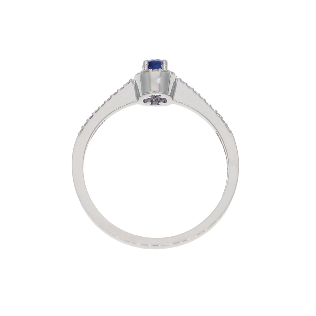 Anillo Oro Blanco Zafiro Azul y Brillantes AN-13941