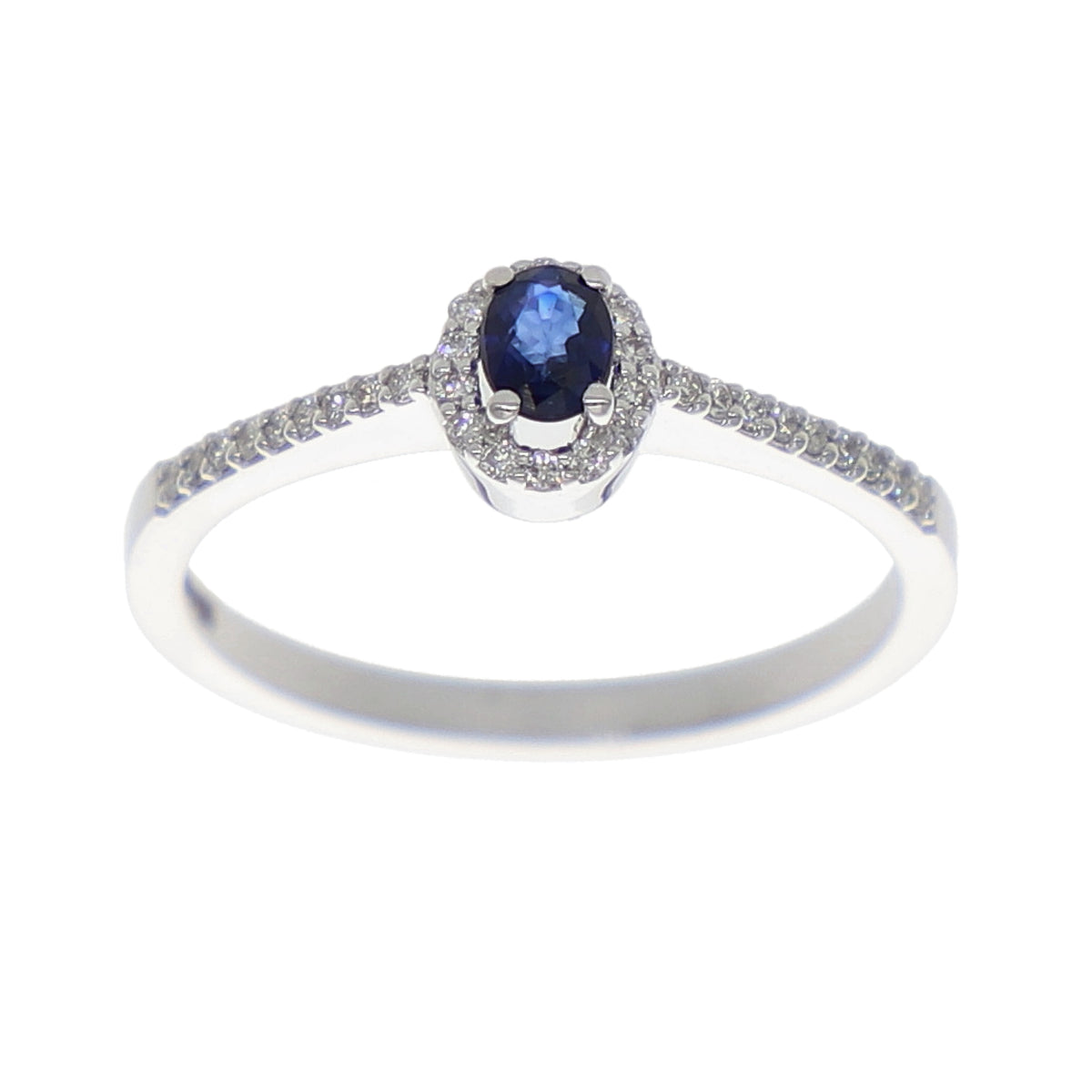 Anillo Oro Blanco Zafiro Azul y Brillantes AN-13941
