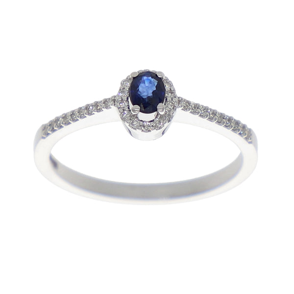 Anillo Oro Blanco Zafiro Azul y Brillantes AN-13941