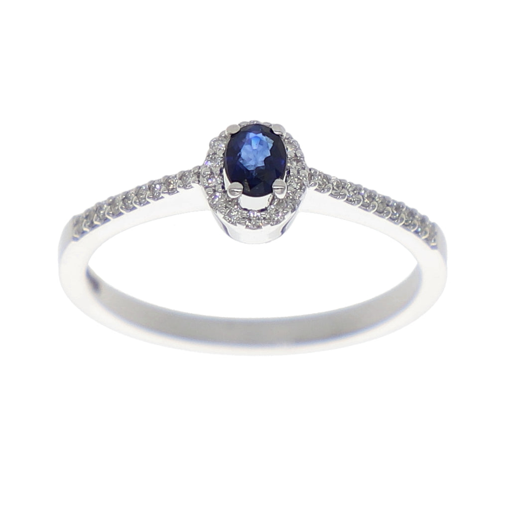 Anillo Oro Blanco Zafiro Azul y Brillantes AN-13941