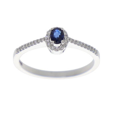 Anillo Oro Blanco Zafiro Azul y Brillantes AN-13941