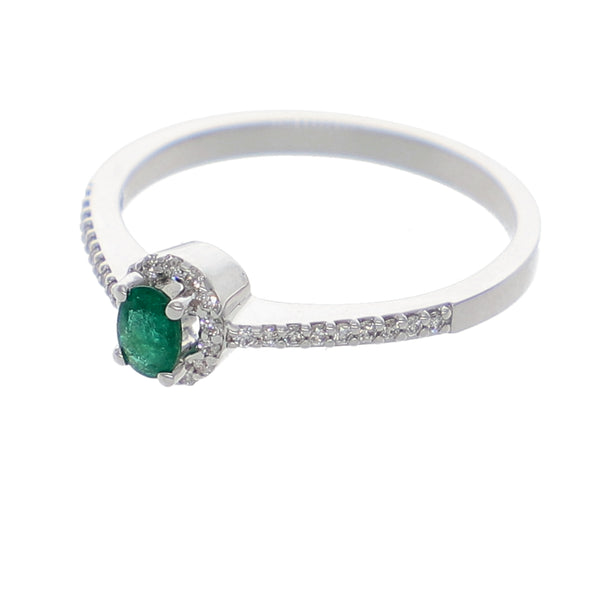 Anillo Oro Blanco Esmeralda y Brillantes AN-13943