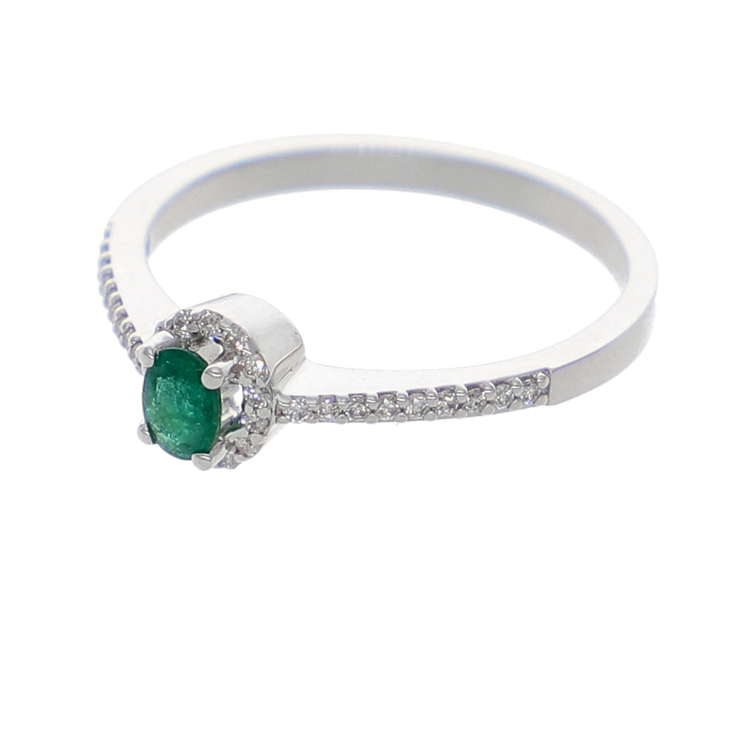 Anillo Oro Blanco Esmeralda y Brillantes AN-13943