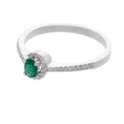 Anillo Oro Blanco Esmeralda y Brillantes AN-13943