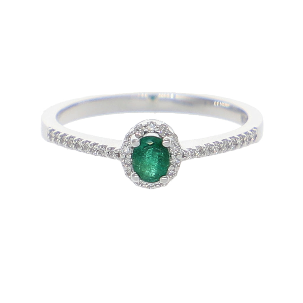 Anillo Oro Blanco Esmeralda y Brillantes AN-13943