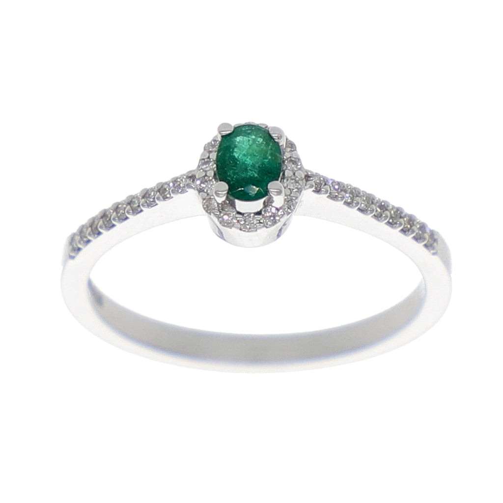 Anillo Oro Blanco Esmeralda y Brillantes AN-13943