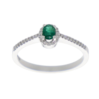Anillo Oro Blanco Esmeralda y Brillantes AN-13943
