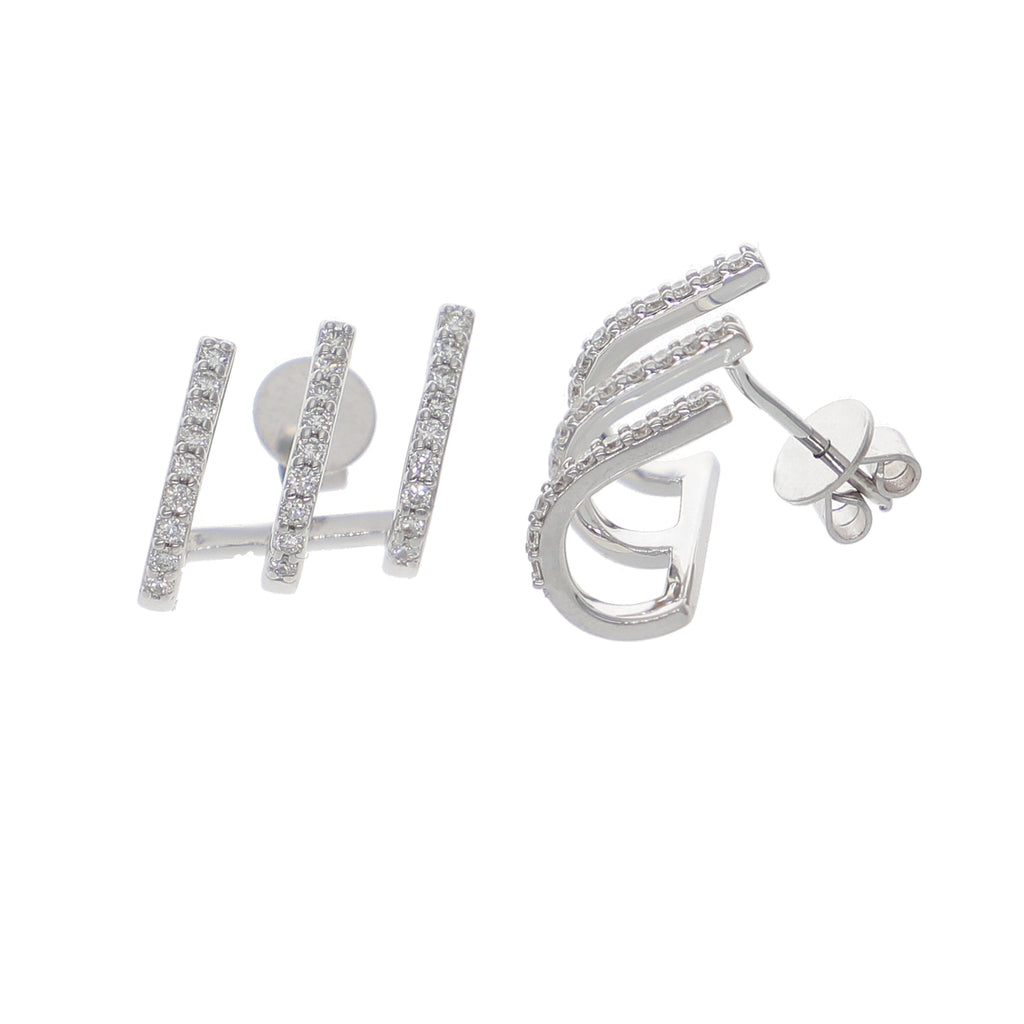 Aros Triple Argolla Oro Blanco y Brillantes AR-13958