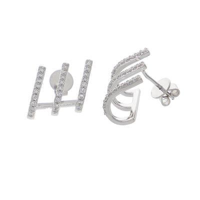 Aros Triple Argolla Oro Blanco y Brillantes AR-13958