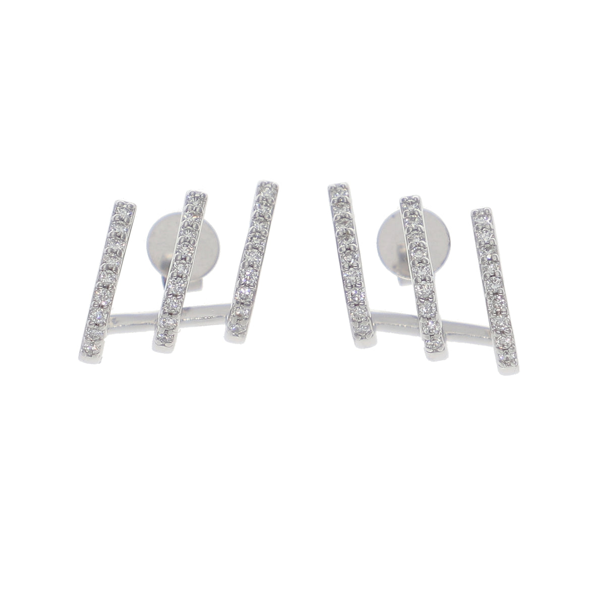 Aros Triple Argolla Oro Blanco y Brillantes AR-13958