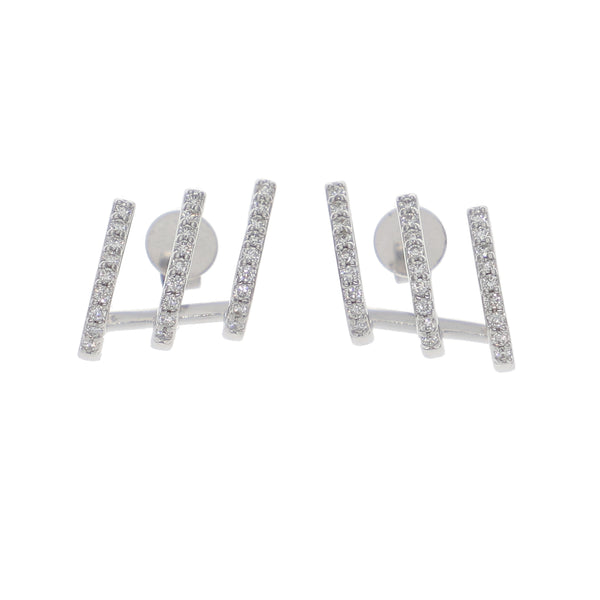 Aros Triple Argolla Oro Blanco y Brillantes AR-13958