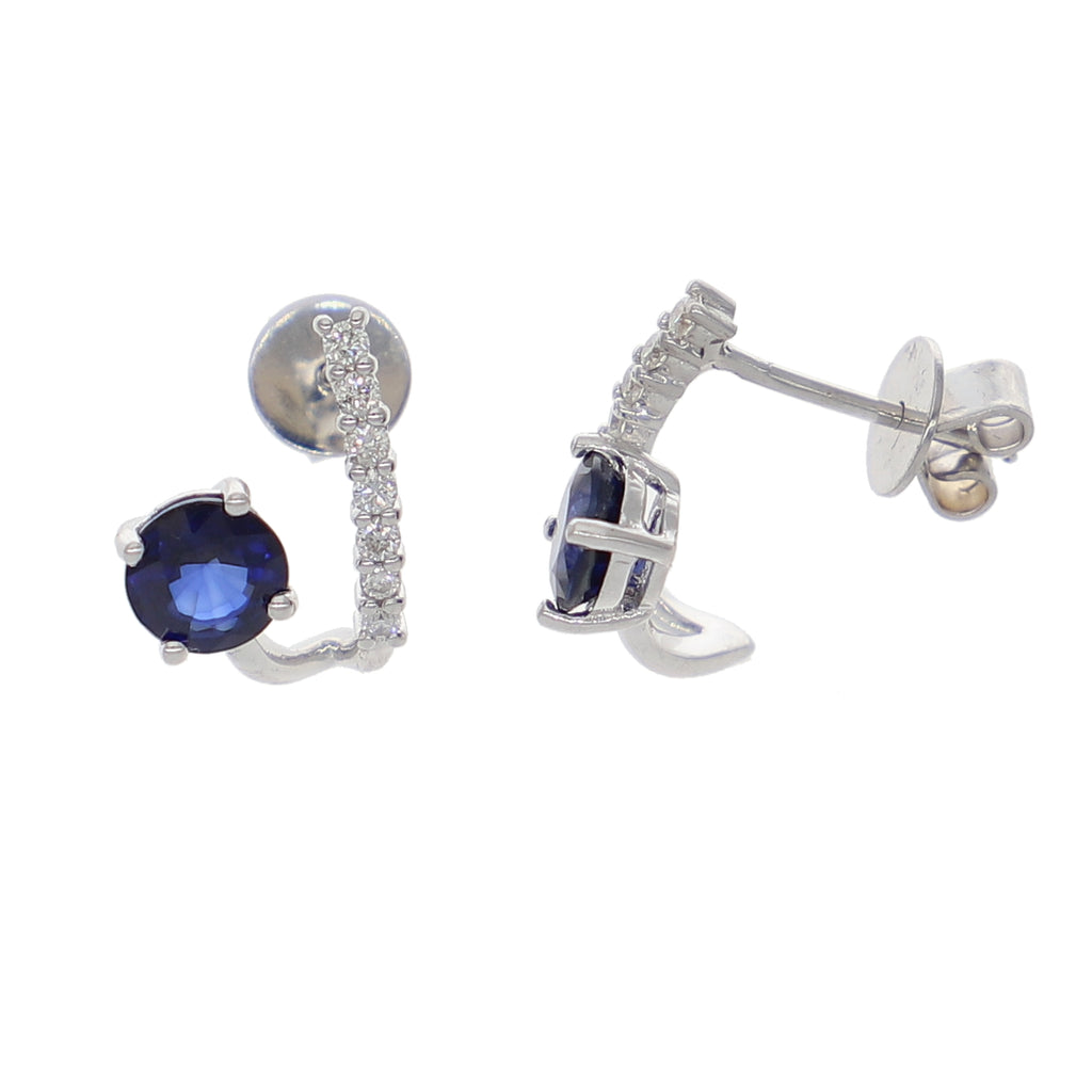 Aros Oro Blanco Zafiro Azul y Brillantes AR-13966