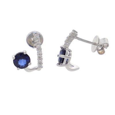 Aros Oro Blanco Zafiro Azul y Brillantes AR-13966