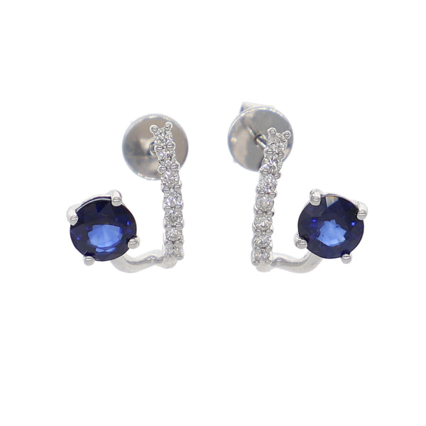 Aros Oro Blanco Zafiro Azul y Brillantes AR-13966