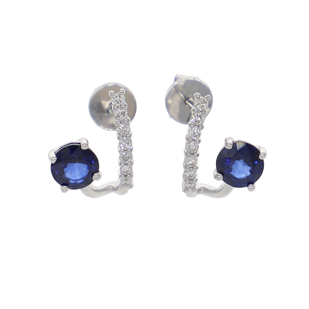 Aros Oro Blanco Zafiro Azul y Brillantes AR-13966