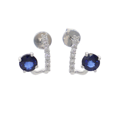 Aros Oro Blanco Zafiro Azul y Brillantes AR-13966