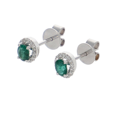 Aros Oro Blanco Esmeralda y Brillantes AR-13968