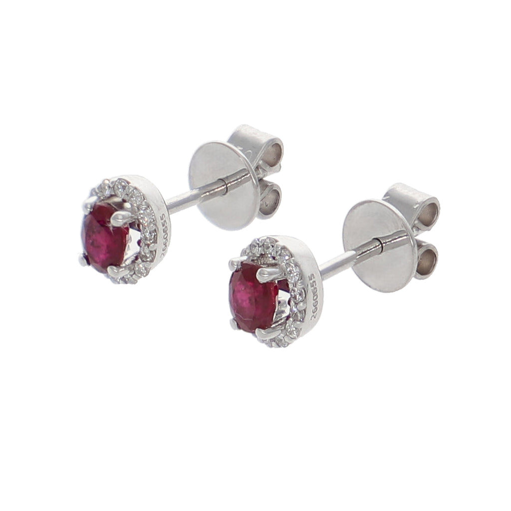 Aros Oro Blanco Rubí y Brillantes AR-13969