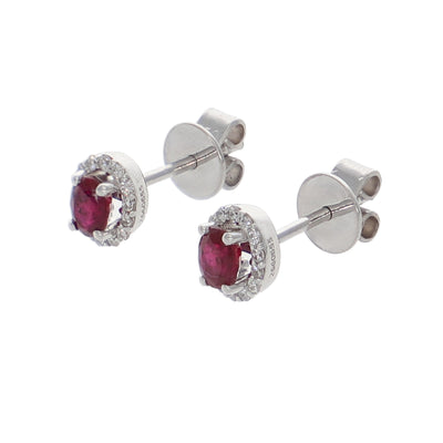 Aros Oro Blanco Rubí y Brillantes AR-13969