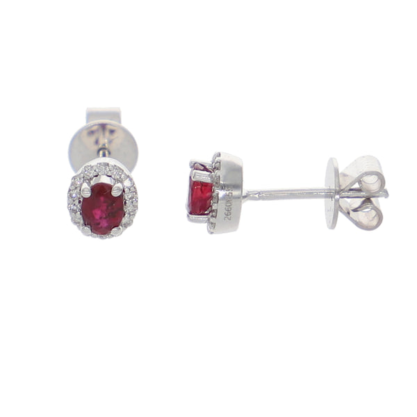 Aros Oro Blanco Rubí y Brillantes AR-13969