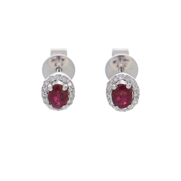 Aros Oro Blanco Rubí y Brillantes AR-13969