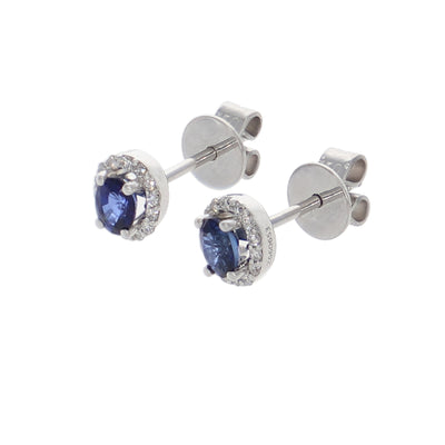 Aros Oro Blanco Zafiro Azul y Brillantes AR-13970