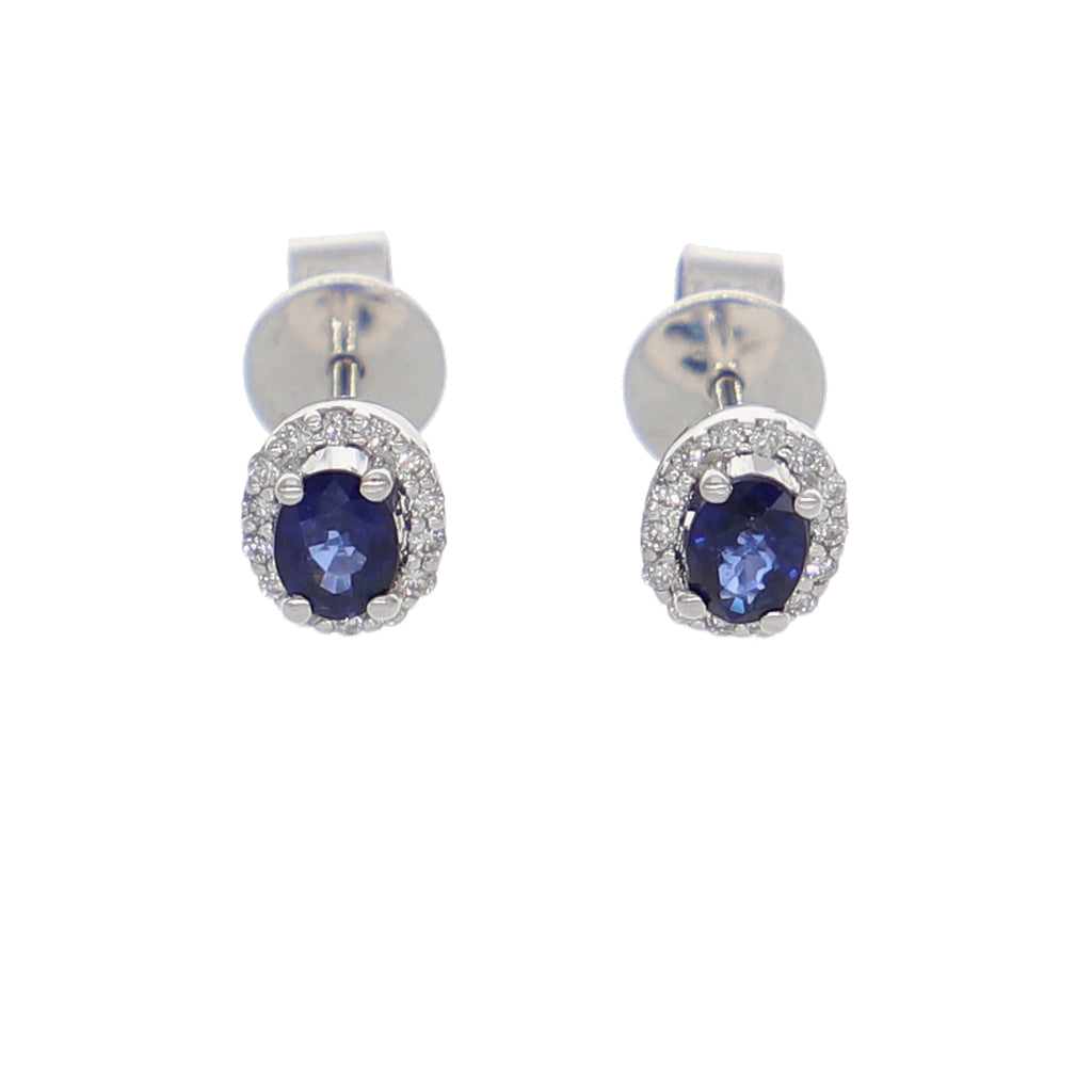 Aros Oro Blanco Zafiro Azul y Brillantes AR-13970