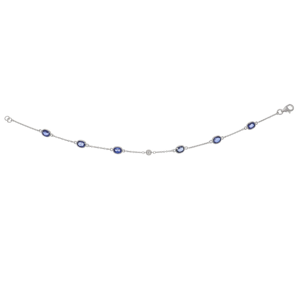 Pulsera Oro Blanco Zafiro Azul y Brillantes PU-13976