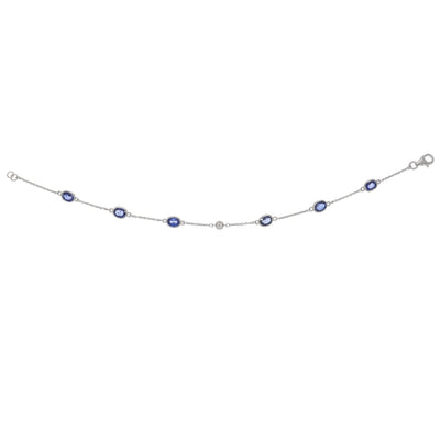 Pulsera Oro Blanco Zafiro Azul y Brillantes PU-13976