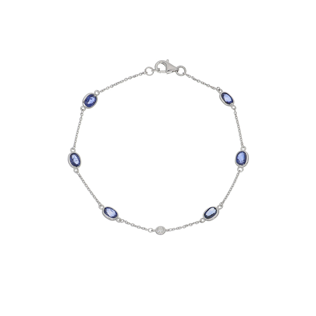 Pulsera Oro Blanco Zafiro Azul y Brillantes PU-13976