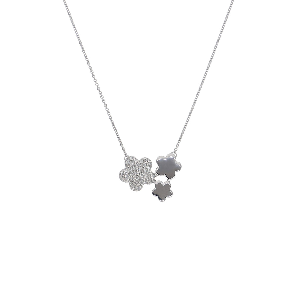 Collar Oro Blanco y Brillantes Flores CO-13979