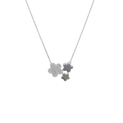 Collar Oro Blanco y Brillantes Flores CO-13979