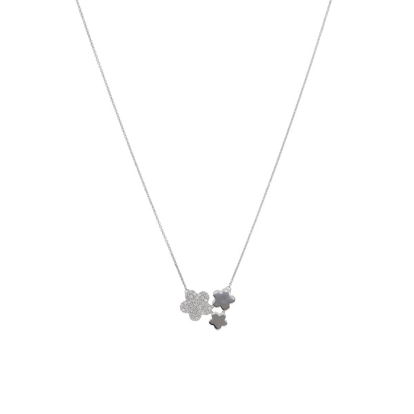 Collar Oro Blanco y Brillantes Flores CO-13979