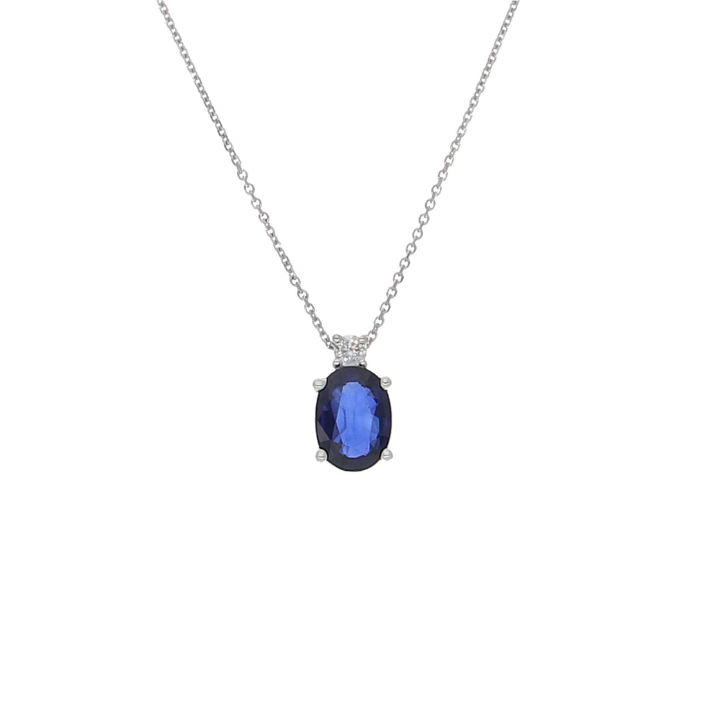 Collar Oro Blanco Zafiro Azul y Brillante CO-13984