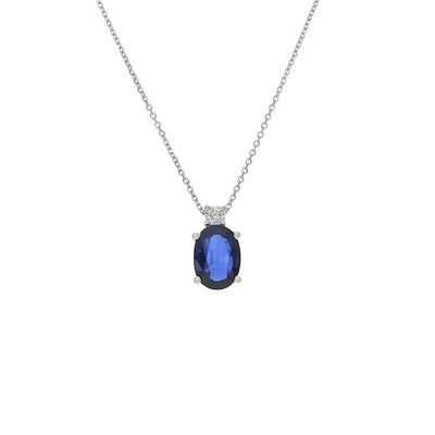 Collar Oro Blanco Zafiro Azul y Brillante CO-13984