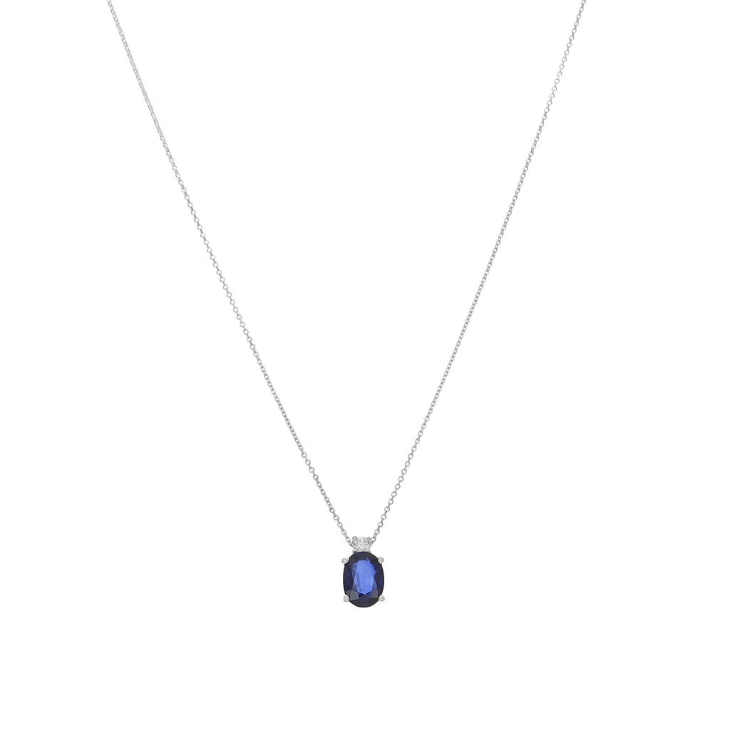 Collar Oro Blanco Zafiro Azul y Brillante CO-13984