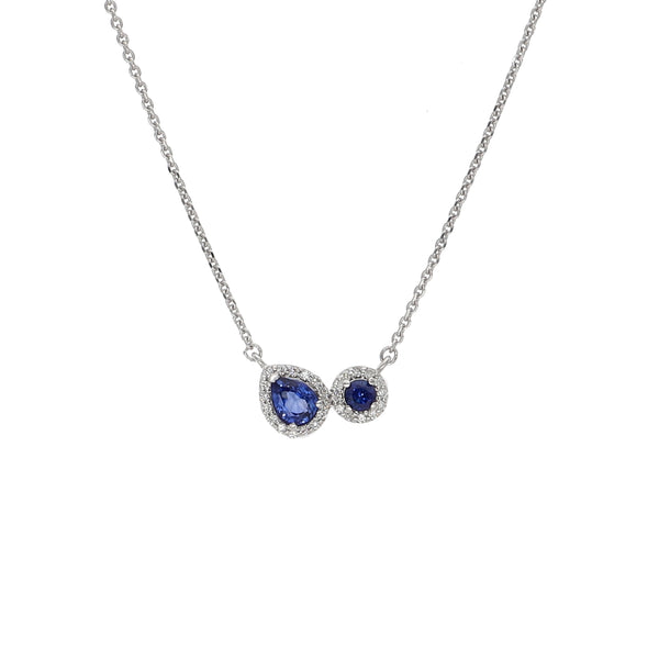 Collar Oro Blanco Zafiro Azul y Brillantes CO-13987