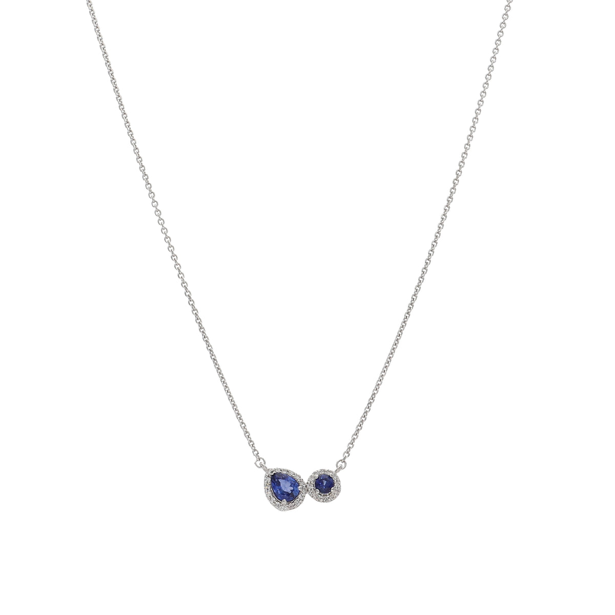 Collar Oro Blanco Zafiro Azul y Brillantes CO-13987
