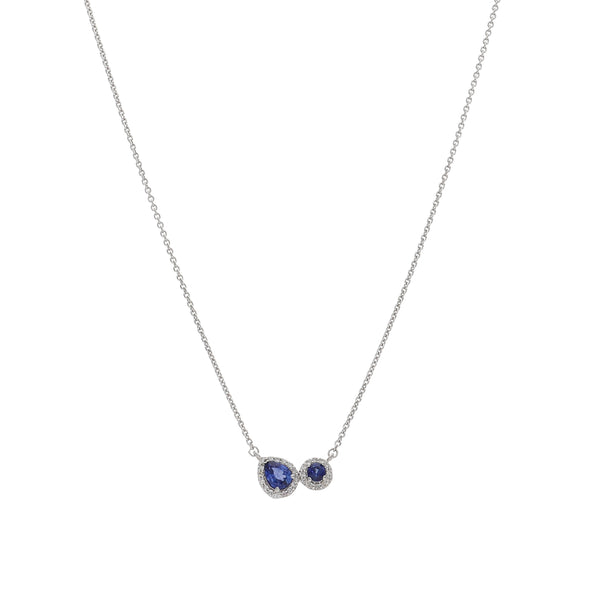 Collar Oro Blanco Zafiro Azul y Brillantes CO-13987