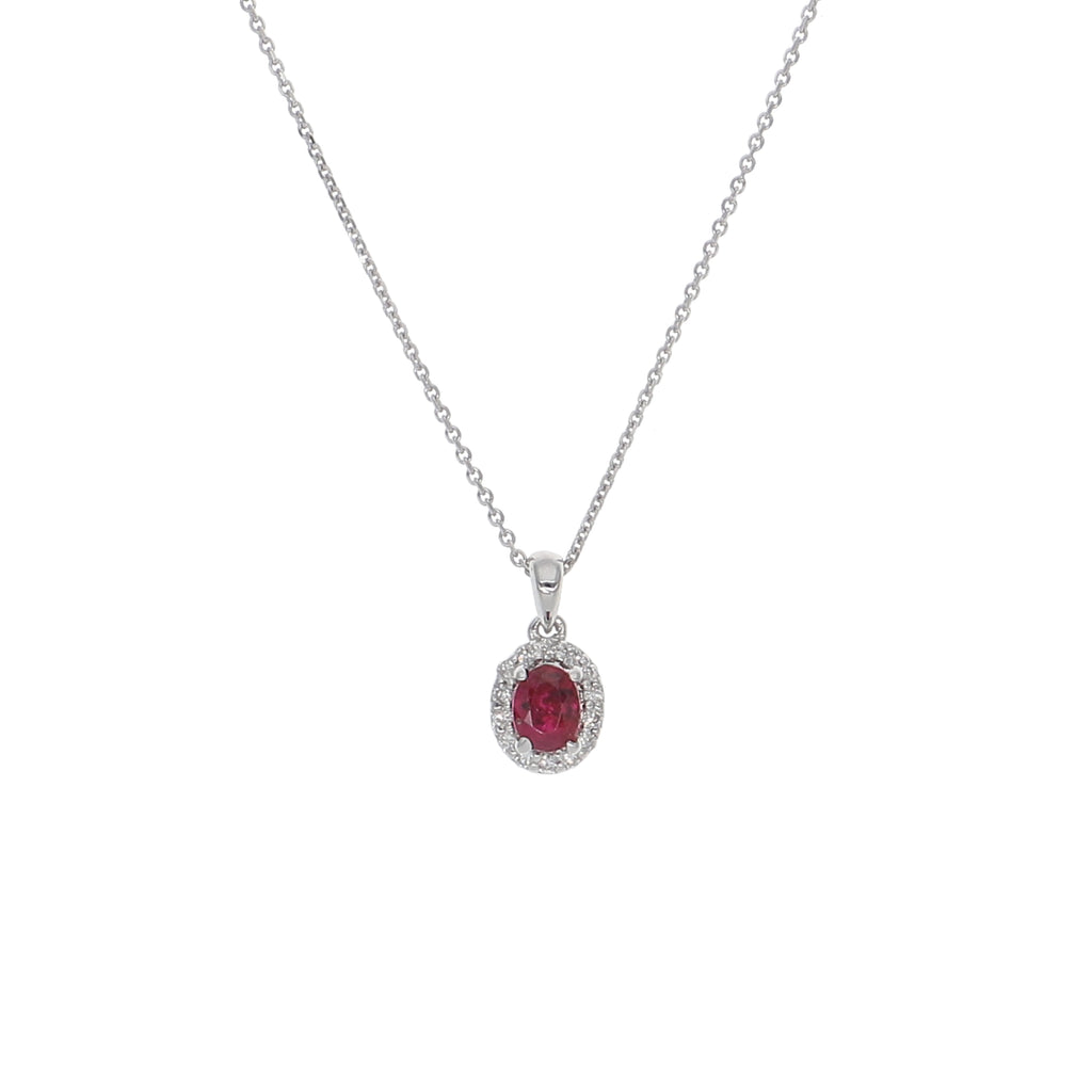 Collar Oro Blanco Rubí y Brillantes CO-13990