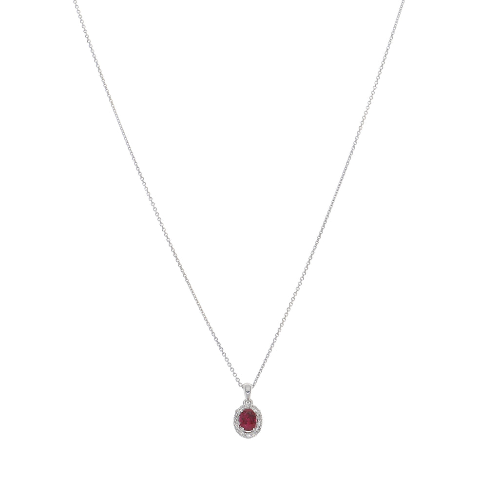 Collar Oro Blanco Rubí y Brillantes CO-13990