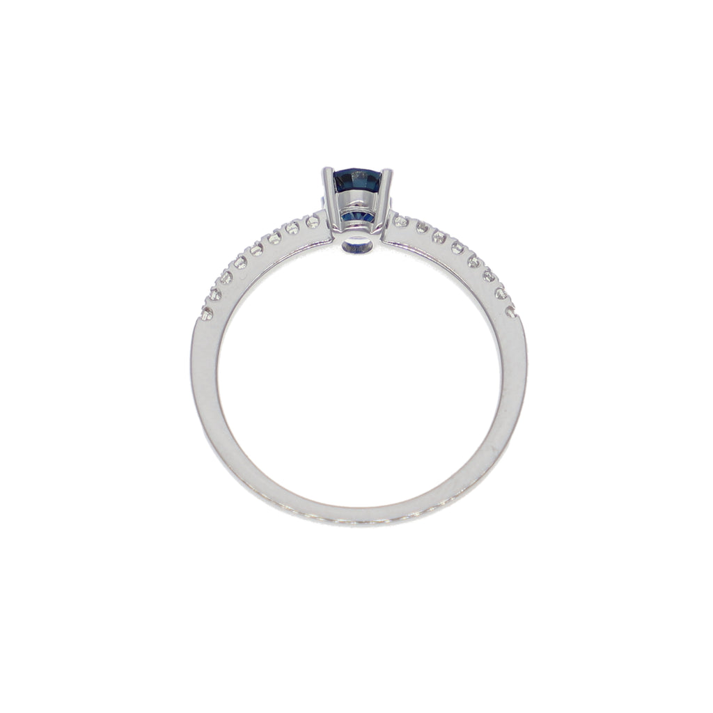 Anillo Oro Blanco Zafiro Azul y Brillantes AN-14015