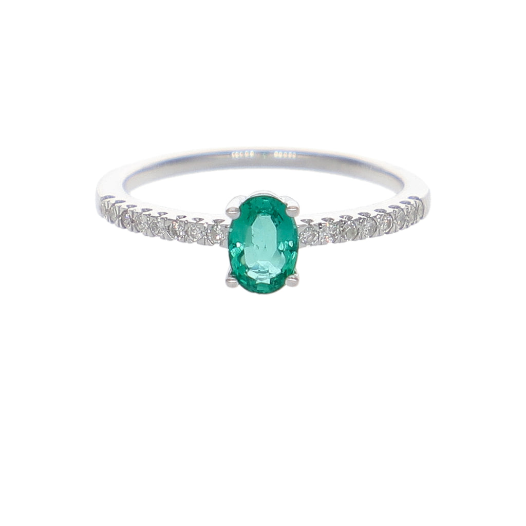 Anillo Oro Blanco Esmeralda y Brillantes AN-14016