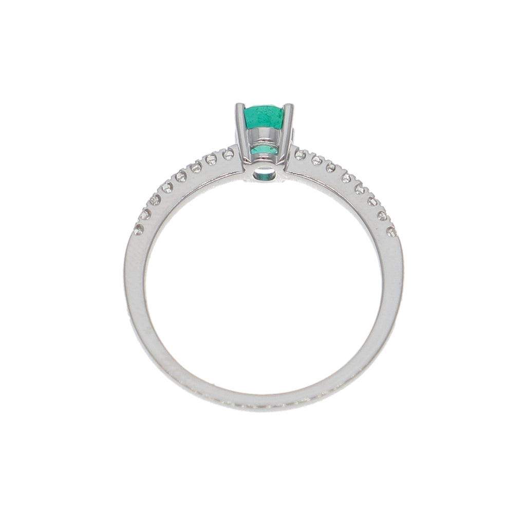 Anillo Oro Blanco Esmeralda y Brillantes AN-14016