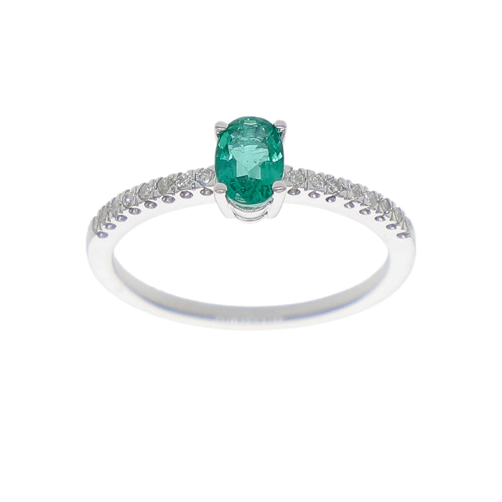 Anillo Oro Blanco Esmeralda y Brillantes AN-14016
