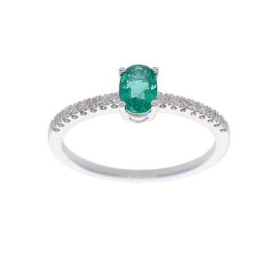 Anillo Oro Blanco Esmeralda y Brillantes AN-14016