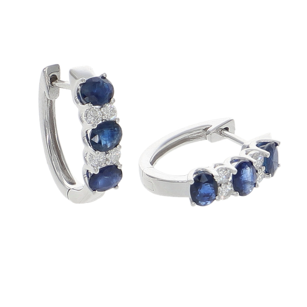 Aros Oro Blanco Zafiro Azul y Brillantes AR-14019