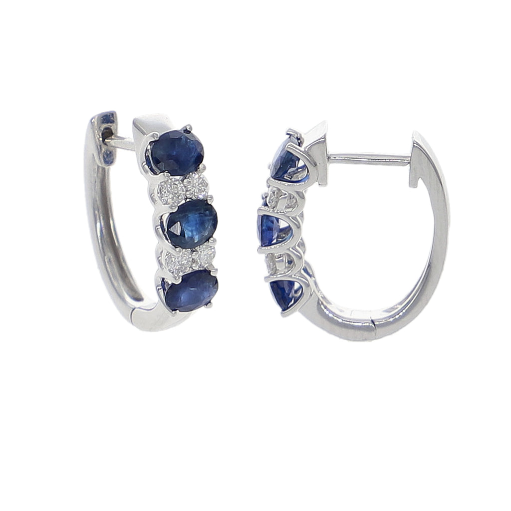 Aros Oro Blanco Zafiro Azul y Brillantes AR-14019