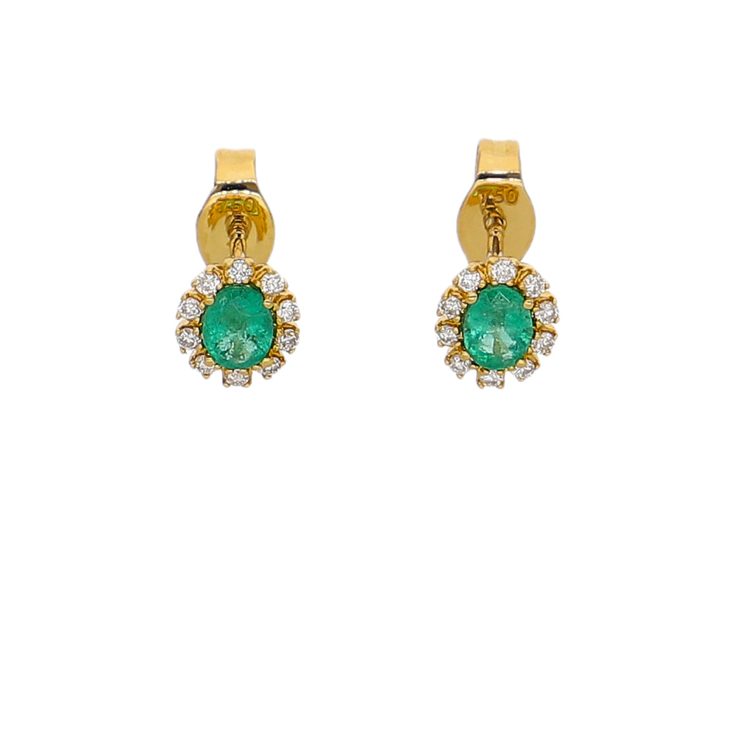 Aros Oro Amarillo Esmeraldas y Brillantes AR-14022